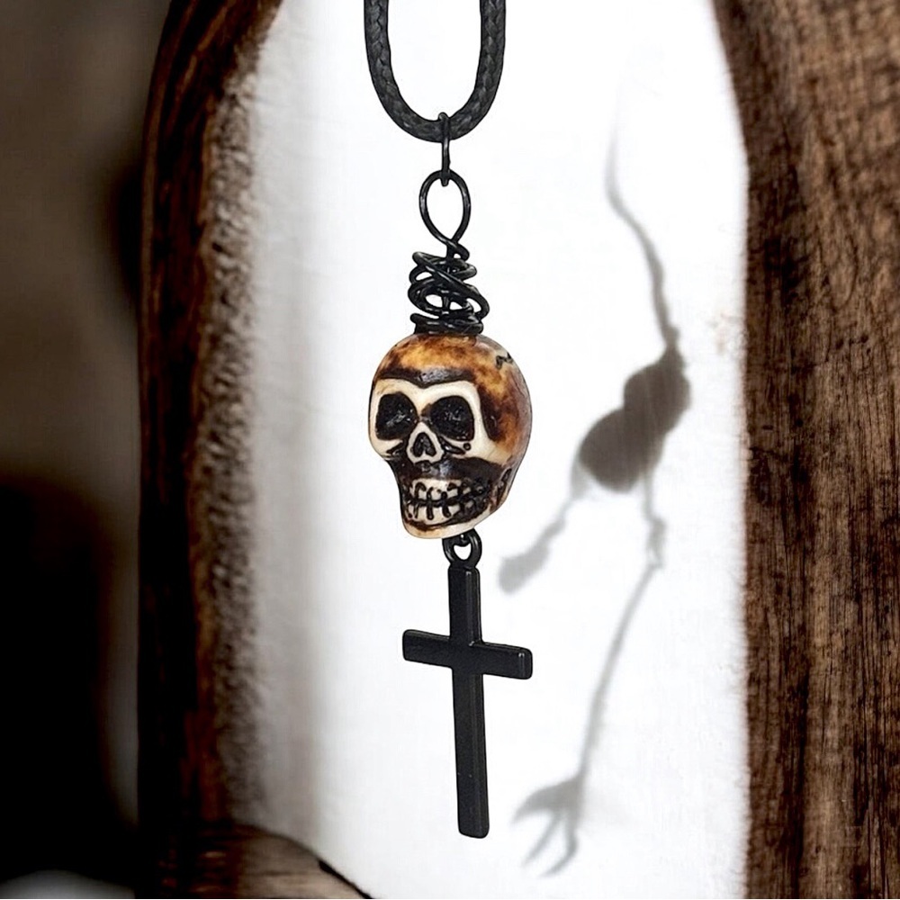 5 For $25💫Wicked Goth Gothic Biker Black Cross Skull Pendant Necklace